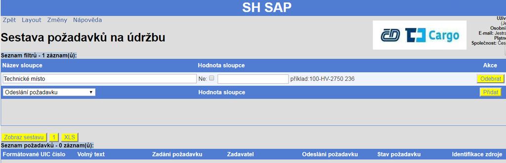 Z názvu sloupce uživatel vybere kritéria, podle kterých