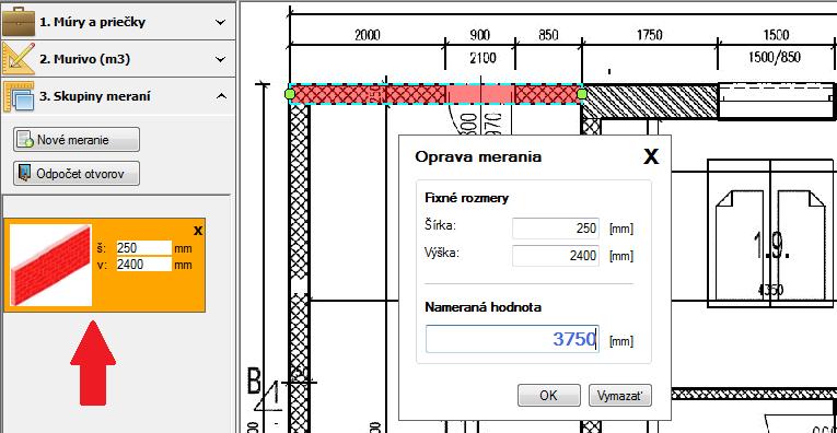 PROGRAM CENKROS 4 23 Ak chcete začať nové meranie pre danú položku (nový riadok) s tými istými prednastaveným rozmermi, stlačte tlačidlo predstavujúce merací nástroj, ktorý ste použili predtým.