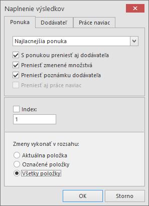 PROGRAM CENKROS 4 35 Ak ste položkám VK nastavili dodávateľa a cenu určenú na prenos do CENKROS 4, kliknite na ikonu Prenos údajov do rozpočtu.