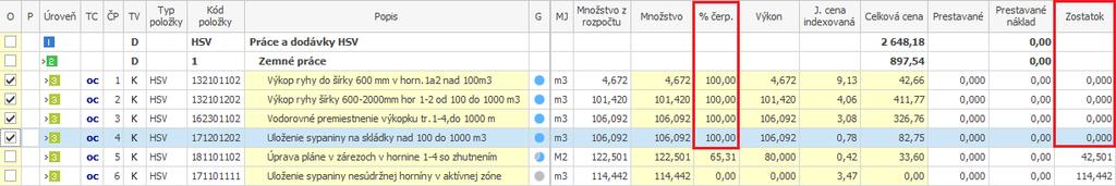 Množstvo vykonanej práce môžete zadať aj percentuálne naraz na viacerých položkách pomocou hromadnej funkcie, ktorú spustíte stlačením ikony.