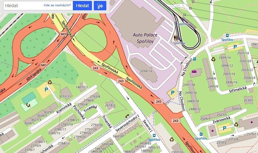 Obrázek F1: Zobrazení pěti stanovišť autobusové zastávky Spořilov Zdroj: (9) Autobusová zastávka Měchenická Tuto zastávku obsluhuje autobusová linka č. 293 a je na znamení.