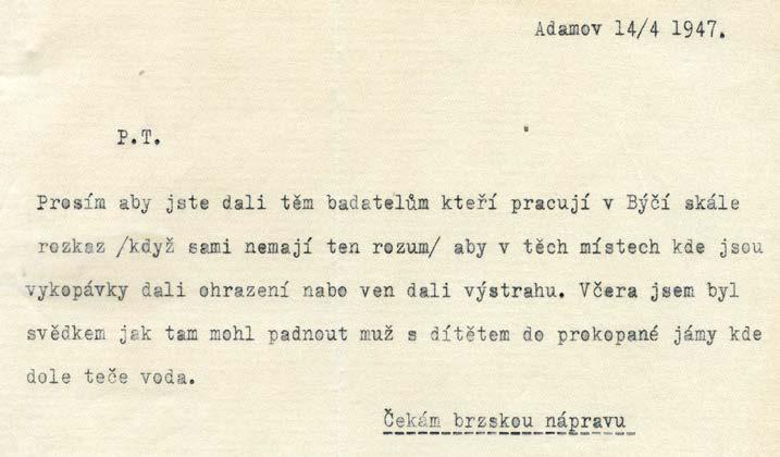 107.) Dopis ÚNV zem hl. města Brna, Lesního úřadu v Kuřimi SKB. 6.05.1947. Podle informací, které nám byly předány způsobilo naše zamítavé rozhodnutí (viz dopis odeslaný SKB 29.04.