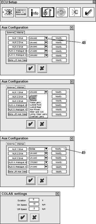 Nastavení přídavných funkcí Pro následující parametry platí dané standardní nastavení: Přídavné funkce (AUX) nepoužito. Rozměry kol 306 ot./km, 520 Rdyn (mm) a počet zubů 100.