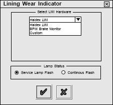 : Jen, pokud je vybráno v možnosti AUX 4. AUX 4 - Možnosti Vyberte možnost opotřebení obložení (Lining Wear Senzor).