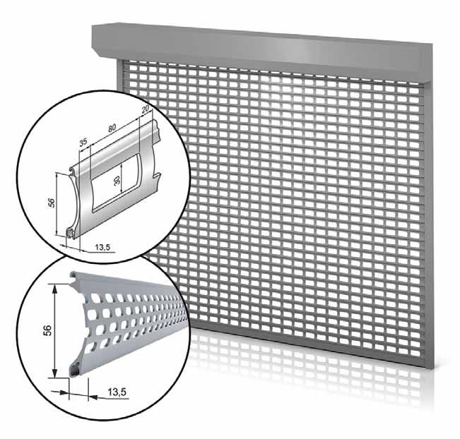 MINLOOK 56 ROLOVACÍ MŘÍŽ PARAMETRY Maximální šířka Hliníkové vodicí kolejnice 6,6 cm... střídavě s plným profilem.