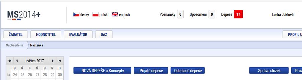 Postup je následující (viz obrázky níže): 1. 1. přihlášení do aplikace MS2014+ https://mseu.mssf.cz/, 2.