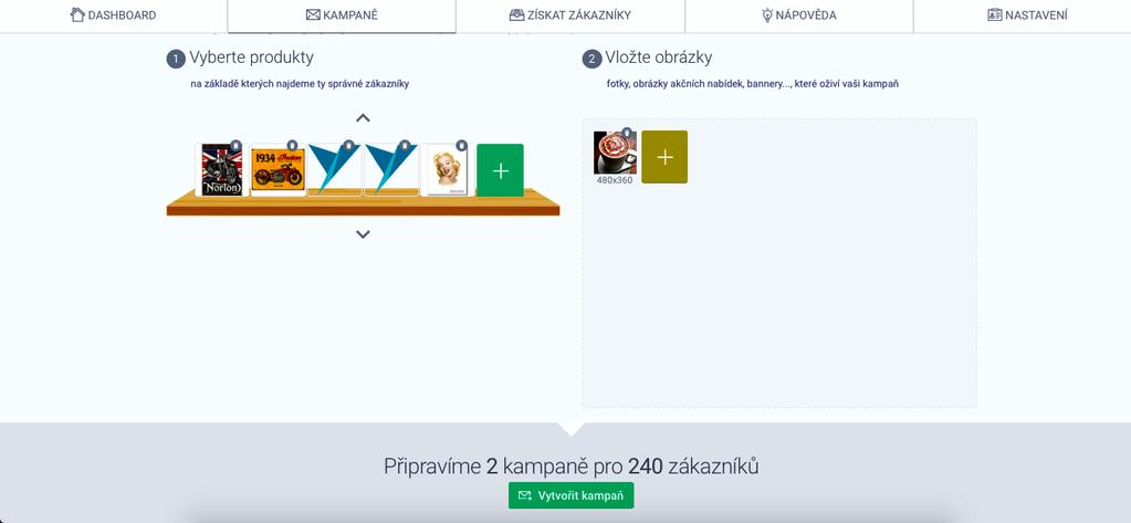 Krok 3 E-mail můžete ( ale nemusíte) doplnit o akce na bannerech nebo obrázcích. Klikněte na žlutý křížek a rozbalíte menu, které vidíte na obrázku níže.