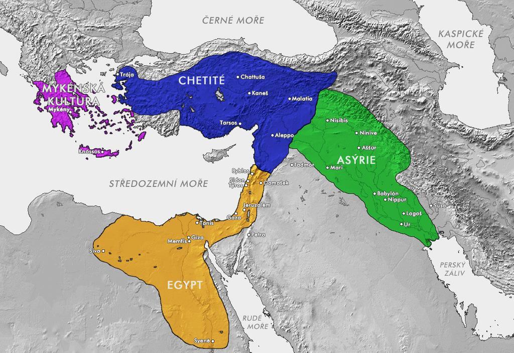Chetitská říše - na náhorní plošině v střední části Malé Asie - příroda drsná, suchá nevhodné podmínky pro zemědělství, ale dobré pro chov dobytka - bohaté nerostné bohatství (stříbro, kámen) -