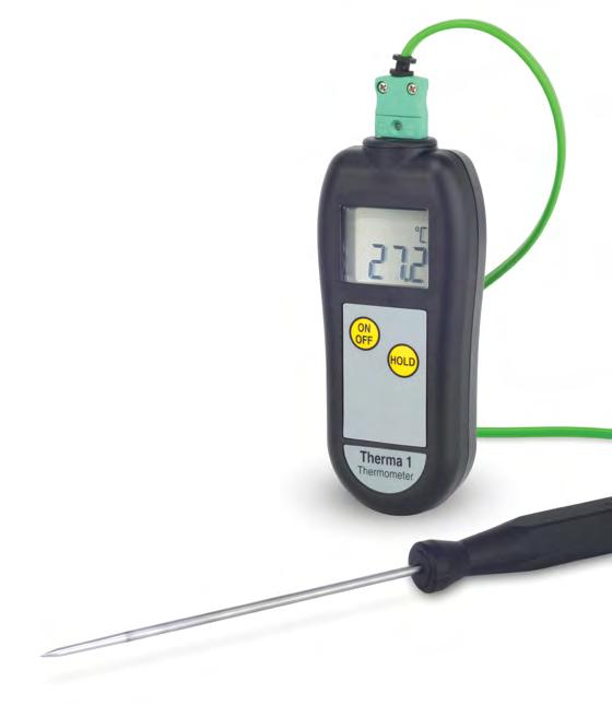 Teplomery Therma 1, 3 & Elite s pripojiteľnými sondami s termočlánkom typu K Model Elite má navyše podsvietený displej a funkcie / Metrologický certifikát UKAS v cene teplomera Trvácnosť batérie :