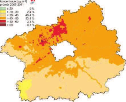 Obrázek 21: Pole 36. nejvyšší 24hodinové koncentrace PM 10, zóna CZ02 Střední Čechy, pětiletý průměr za roky 2007-2011 Zdroj dat: ČHMÚ Obrázek 22: Pole 36.