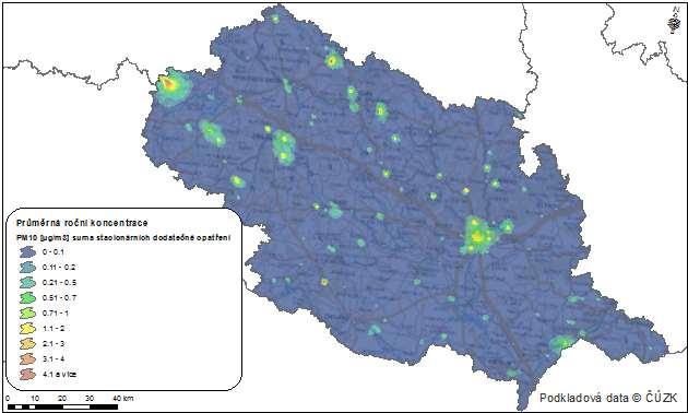 Obrázek 61: Příspěvky vyjmenovaných stacionárních zdrojů k průměrné roční koncentraci PM 10 Obrázek 62: Příspěvek vyjmenovaných zdrojů k průměrné