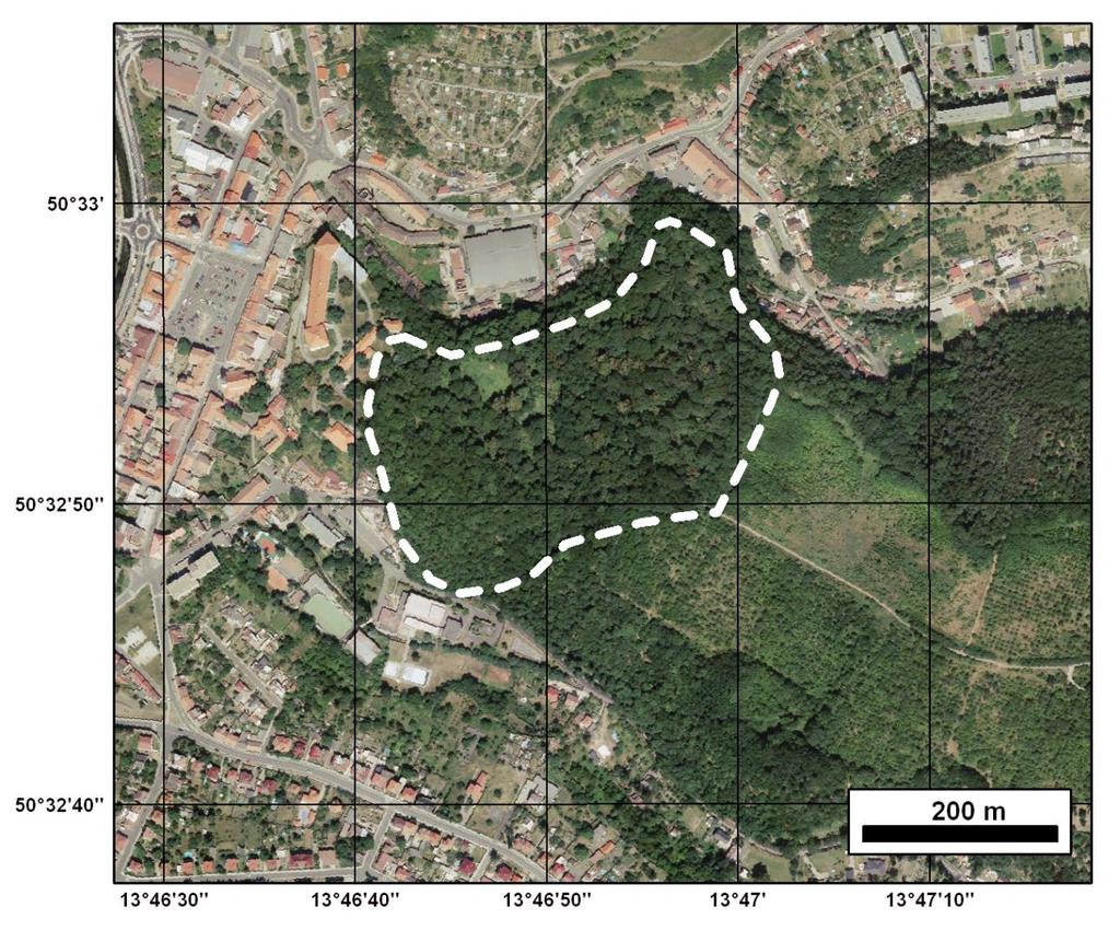 8. Zámecký park 8.1 Vymezení lokality Zámecký park se nachází na rulovém ostrohu (obr. č. 14) v centru města Bíliny v sousedství barokního zámku (příloha, foto č.