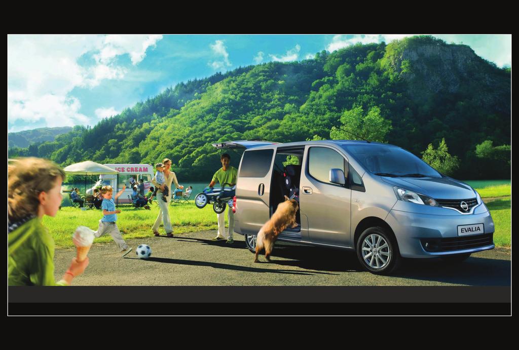 SKVELÉ RIEŠENIE PRE CELÚ RODINU Nissan EVALIA je rodinné vozidlo presne pre vás: záruka výrobcu na 5 rokov / 160 000 km (podľa toho, čo nastane skôr) obrovský nákladný priestor s 5 alebo 7