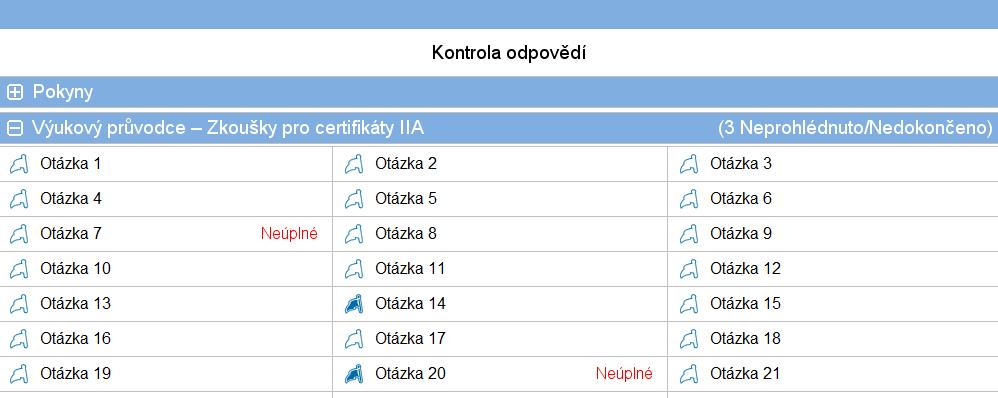 Používání (strana 1 z 2) Obrazovka pro následnou revizi se automaticky zobrazí na konci zkoušky. Máte možnost zkontrolovat zkušební otázky tak dlouho, dokud vám zbývá čas.