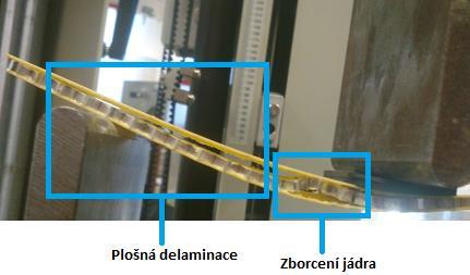 UTB ve Zlíně, Fakulta technologická 74 Poruchy vzniklé během statické zkoušky cyklicky zatíţených těles Během statické zkoušky tříbodovým ohybem cyklicky zatíţených