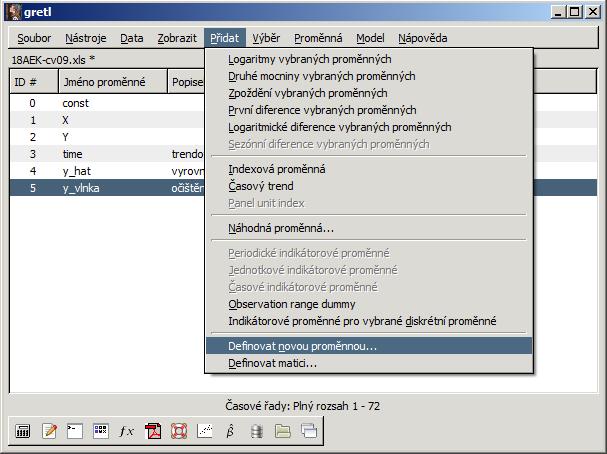 Pro multiplikativní dekompozici platí: Y = Tr Sz C E. Odstranění trendu se tedy provede vydělením původní řady Y trendem Tr. Označme řadu Y očištěnou o trend Tr symbolem Y.