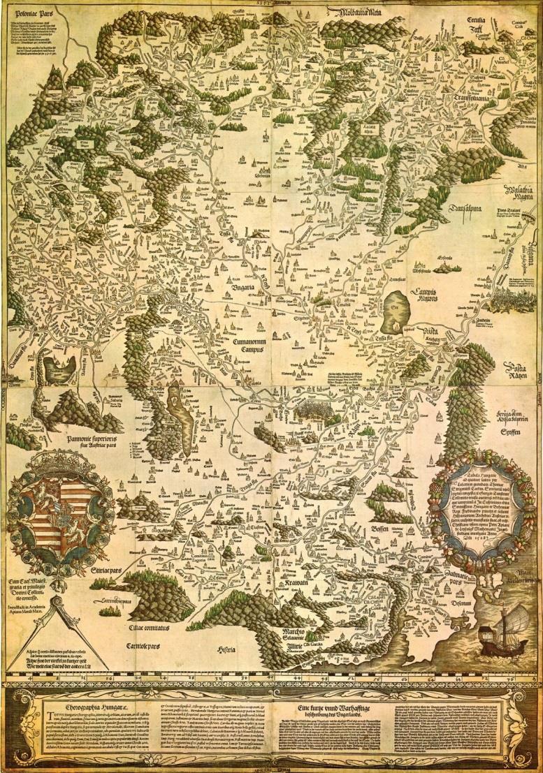 Obdobie renesancie a novoveku - Slovensko - Slovensko súčasť Uhorska Lazarova mapa (1528) - prvá známa mapa Uhorska - rukopis 1515 1520, vydaná 1528 - obsahovo