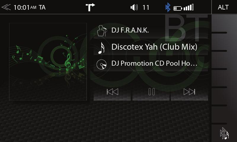 BT hudba (A2DP) ipod (AUDIO) Rozhraní A2DP RVC obsahuje v režimu přehrávání audia ovládací prvky Přehrát, Pauza a Přeskočit