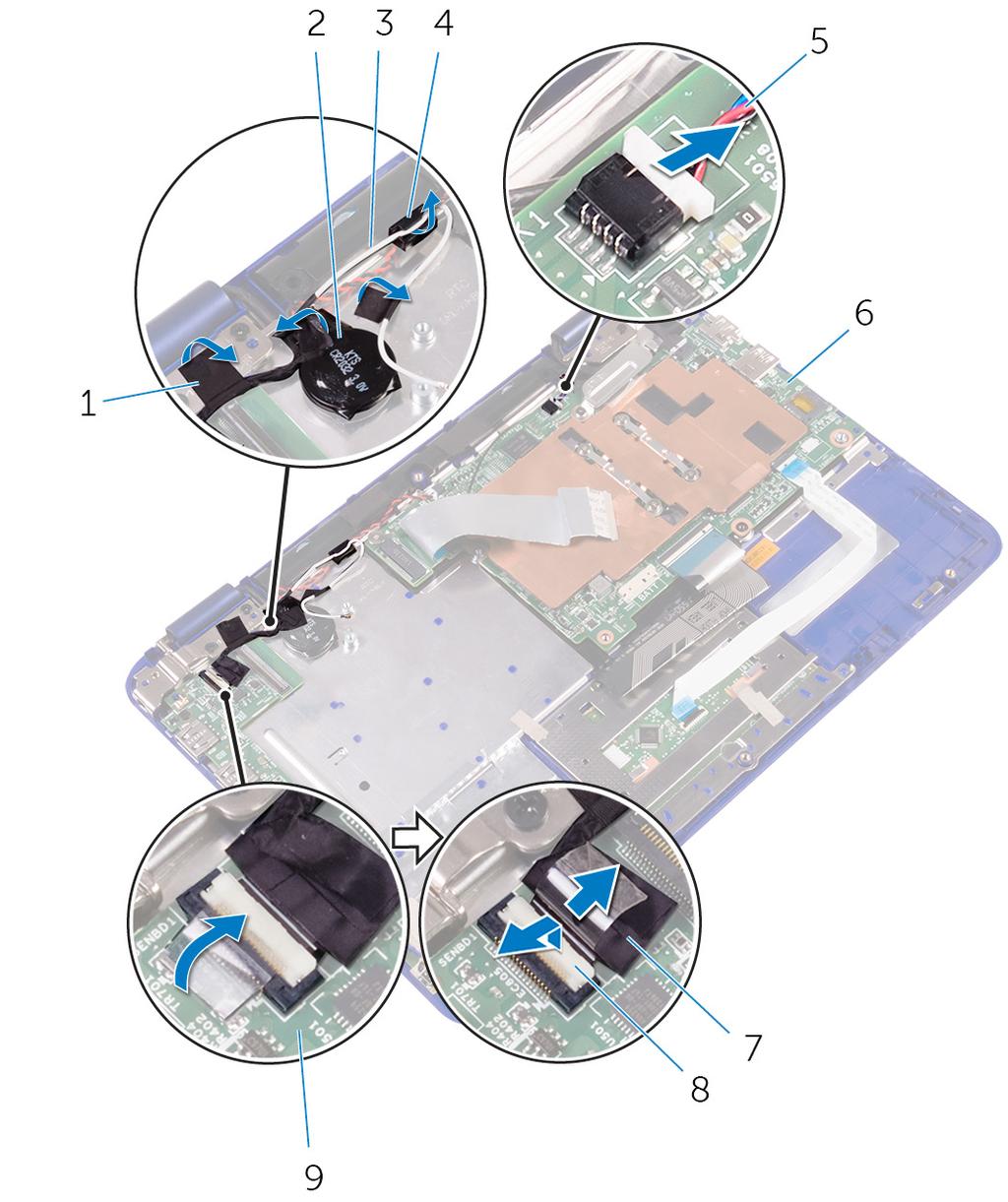 5 Otevřete západku a odpojte kabel desky čidla od základní I/O.