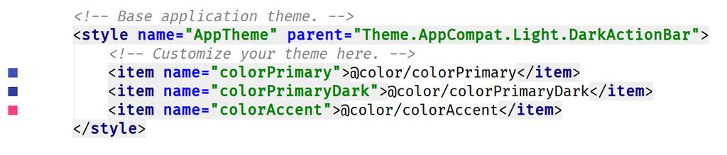 témata použití stylů na celou aplikaci v novém projektu již vytvořené téma: definovány pouze hlavní barvy, pro