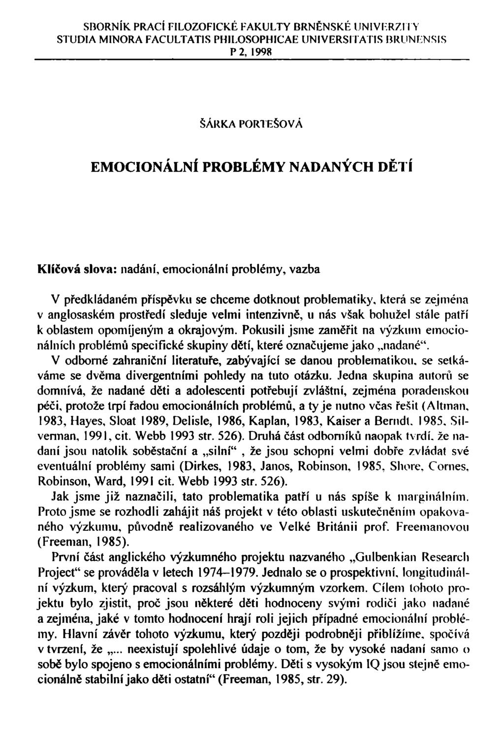 SBORNÍK PRACÍ FILOZOFICKÉ FAKULTY BRNĚNSKÉ UNIVERZITY STUDIA MINORA FACULTATIS PH1LOSOPHICAF: UNIVERSU A TIS BRUNF.