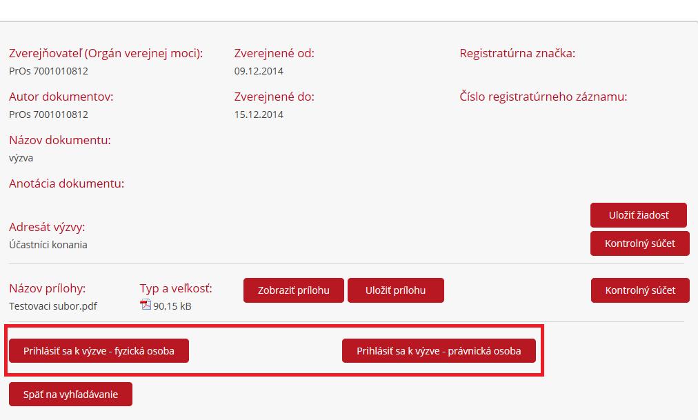 tlačidlo Späť na vyhľadávanie umožňuje návrat na vyhľadávaciu obrazovku (Obr. 4). Obr. 4: Detaily zobrazeného dokumentu 1.