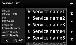 DIGITÁLNÍ RÁDIO (DAB) Výběr služby ze seznamu služeb 1 Zobrazte obrazovku <Service List>. Předvolby služeb Ukládání služeb do paměti Do předvoleb můžete uložit až 15 služeb.