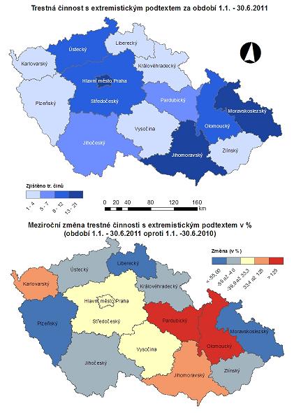 V měsíci září se do čela jednoznačně dostává Ústecký kraj. S osmi zjištěnými TČ jde v tomto roce o nejmarkantnější meziměsíční nárůst, který je způsoben sérií demonstrací na Šluknovsku.