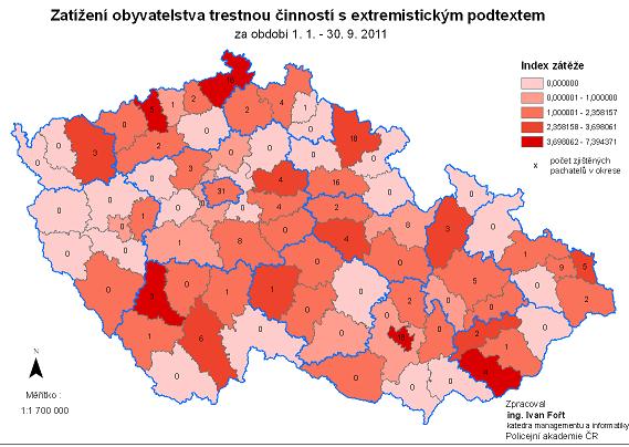 S předchozí mapkou koresponduje i mapa zatížení obyvatelstva trestnou činností s extremistickým podtextem. 6 Nové trendy na extremistické scéně 6.