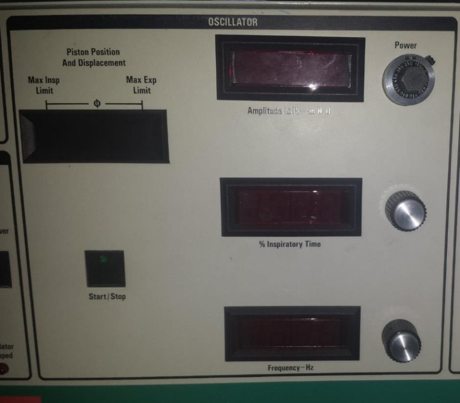 Obr. 5: Hlavní panel oscilátoru - P, % inspiračního času a frekvence. (fotodokumentace autora) Obr. 6: Ovlivnění ventilace.