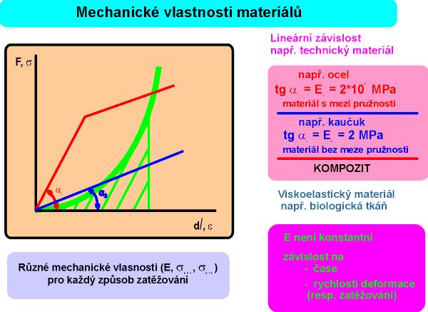 Mechanické vlastnosti biologických materiálů (tkání) Odlišnosti od materiálů technických (umělých) Veškeré vlastnosti jsou výrazně interindividuální a závislé na okamžitém stavu organismu a jeho