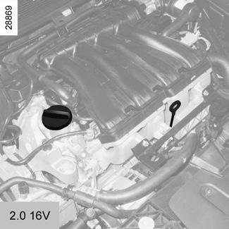 Hladina motorového oleje: doplnění, plnění (1/3) 1 1 2 1 2 2 Doplnění a naplnění Vozidlo musí stát na rovném povrchu,