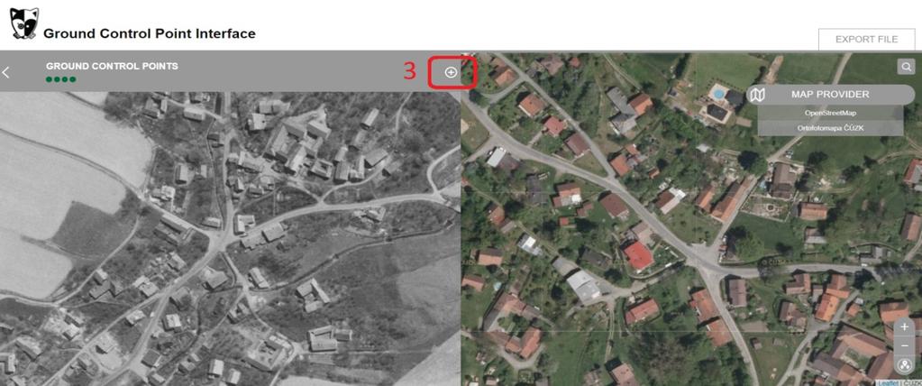 Tlačítkem 2 označeným na obrázku 17 můžeme zobrazit vyhledávací pole pro vyhledání zájmového území. Dvojklikem na náhled snímku se snímek zobrazí v levé části aplikace v plné velikosti.