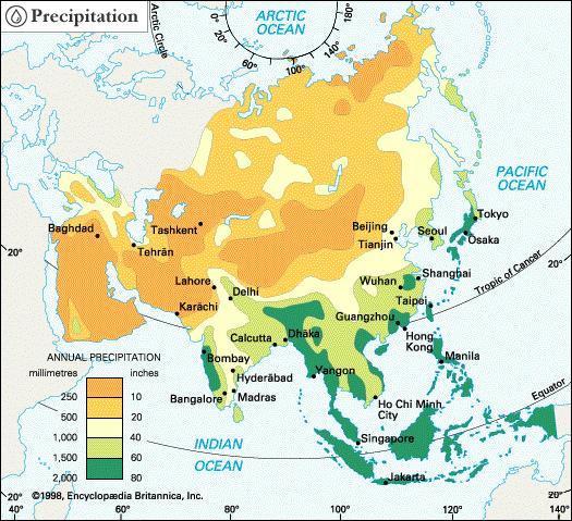 dd Encyclopædia Britannica Online (2016) Diercke (2016) zrážky najviac na náveterných stranách horských masívov blízko morského pobrežia a v