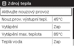 Stručný návod k obsluze 4 4.5 Aktivace nouzového provozu Pomocí položky menu Zdroj tepla lze v hlavním menu pro určité typy zdrojů tepla aktivovat nouzový provoz.