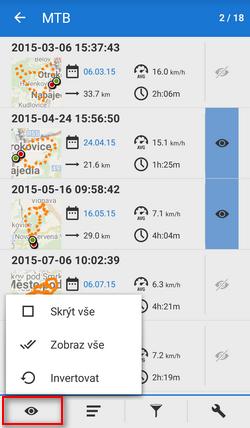 2018/08/31 11:34 5/36 Poklepem na složku s trasami rozbalíte její obsah - seznam tras ve sloupci. V horní liště vidíte počet vizualizovaných/uložených tras ve složce.