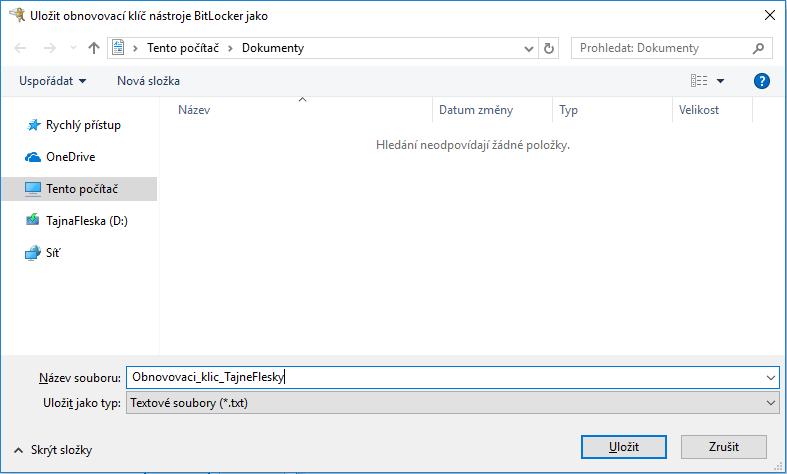 Soubor s obnovovacím klíčem uložte na místo, na kterém jej bude možné i za