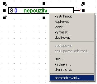 Parametrování elementů Texty, obzvláště označení, elementy knihovny logického spínacího plánu (vstupy/výstupy, funkce, atd.) nesmějí být změněny přímo v rozhraní výkresu!