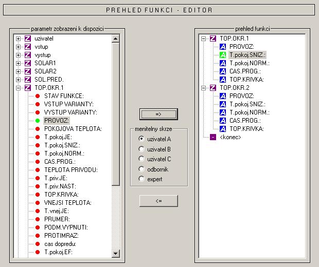 Editor přehledu funkcí data prehled funkci-editor Přehled funkcí je stránka v menu regulace, která slouží k tomu, zobrazovat informace, které jsou důležité pro zákazníky.