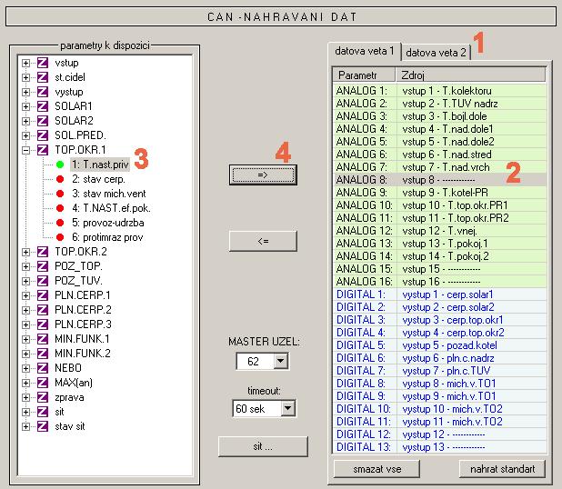 stejně i kombinace kláves Ctrl + šipka doprava vloží do seznamu <parametry k dispozici> vybrané parametry na zvolenou pozici v datové větě.