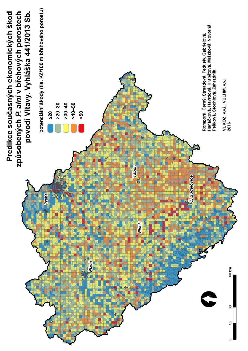 Obr. 3.: Mapa predikce současných potenciálních škod způsobených P.