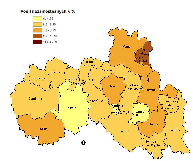 Podíl nezaměstnaných osob v
