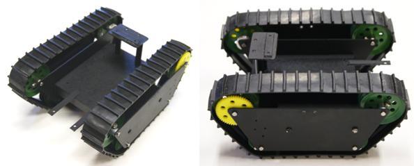 4 Konstrukce demo-robota Aby byly využity všechny periferie řídící jednotky, byl navržen pásový robot diferenčně poháněný dvěma motory.