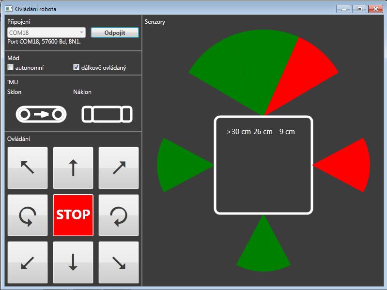 5.8 Ovládací aplikace pro PC Pro ovládání robota a zobrazování dat naměřených senzory byla v programu Microsoft Visual Studio 2013, který je ve studentské licenci zdarma ke stažení, napsána aplikace
