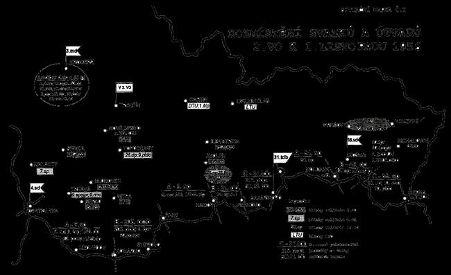 38 Nová sestava vojsk byla platná do 3. listopadu 1956. Vývoj událostí v Maďarsku však nutil velení ČSLA zvyšovat svoji vojenskou přítomnost na jižních hranicích Slovenska.