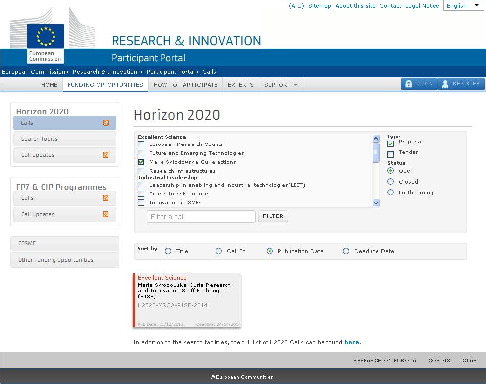 PARTICIPANT PORTAL http://ec.europa.