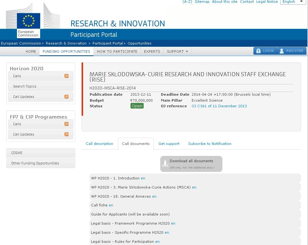 PARTICIPANT PORTAL http://ec.europa.