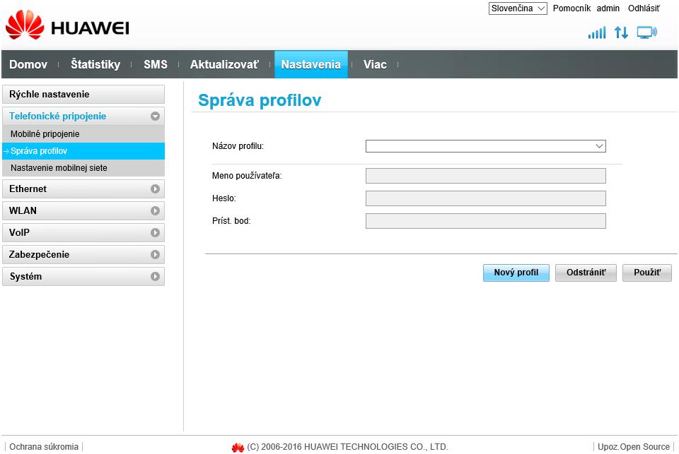 5. V nasledujúcom postupe vytvoríme profil (SWAN Internet) pre správne fungovanie internetového pripojenia.