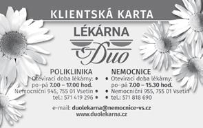 pacientům nablízku u vstupu do hlavního areálu a přímo v poliklinice n n Zisk z činnosti Lékáren DUO slouží k dalšímu rozvoji nemocnice a ke zvýšení kvality jejich služeb Klientská karta Lékáren DUO