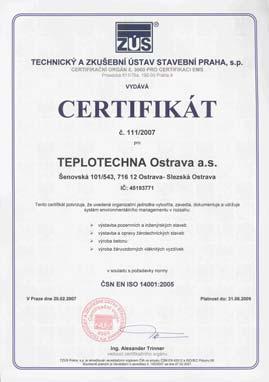systém řízení životního prostředí (EMS); OHSAS 18001:1999, tj.